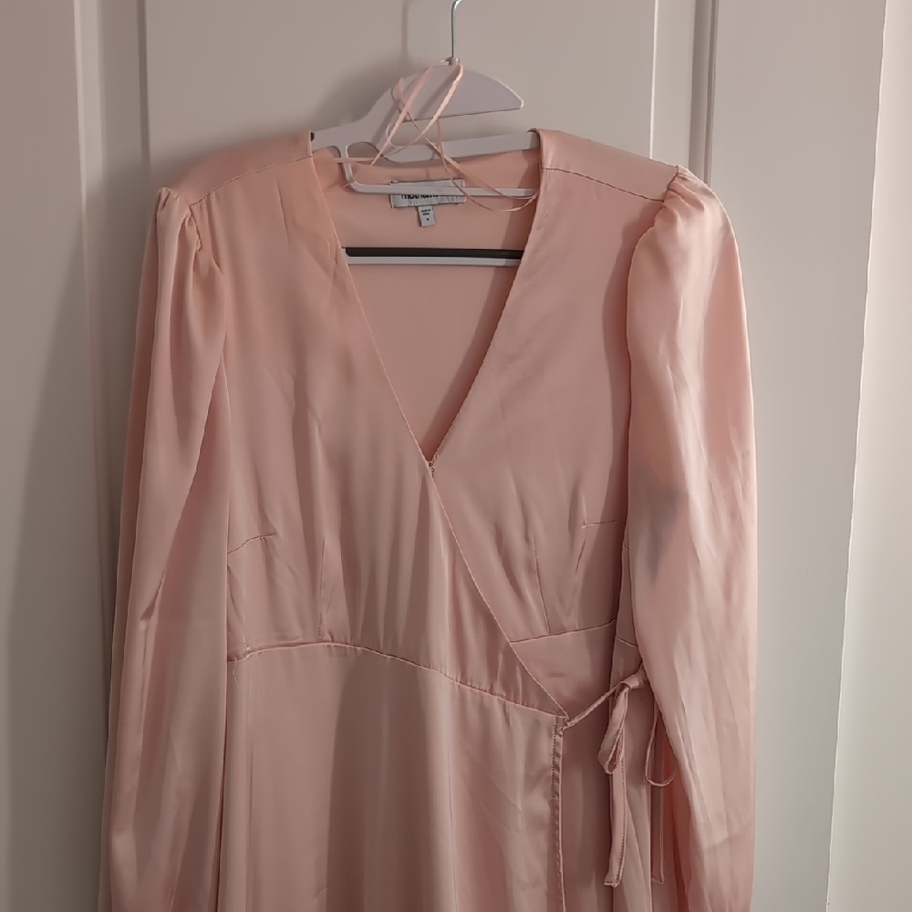 Motherhood Maternity Woven Wrap Midi Soft Pink Long Sleeve Dress